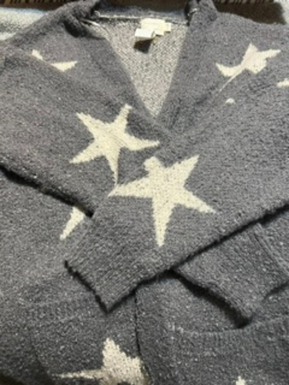 NWOT Dreamers by Debut Grey/White with Stars Open Cardigan Sweater Size M/L